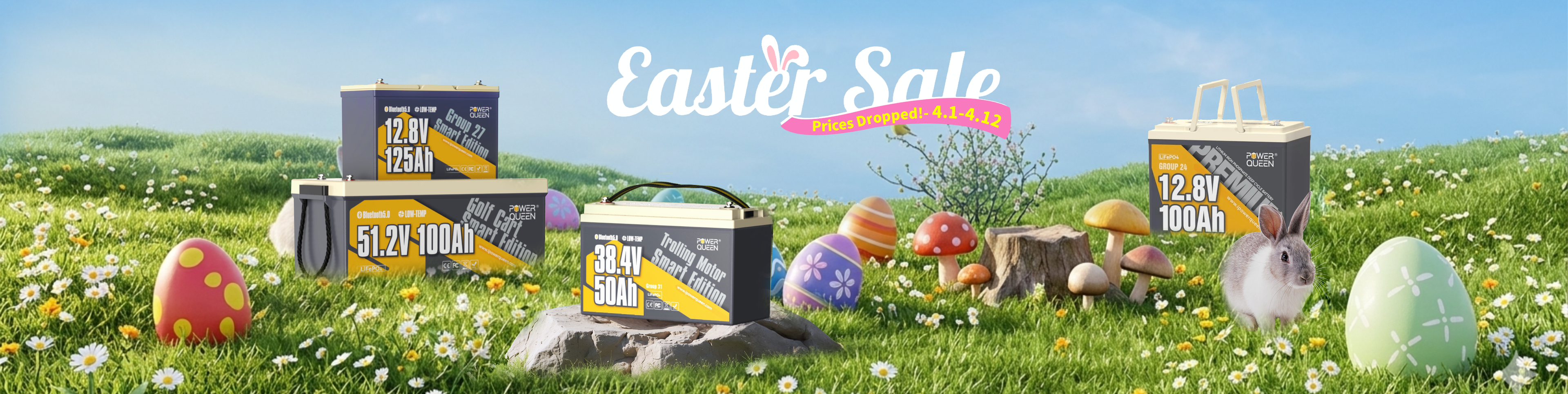 Easter Sale: Enjoy huge sitewide price drops on Power Queen lithium batteries. High-performance, long-lasting and reliable power for RVs, camping and home backup