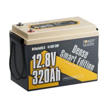 Power Queen One units of 12V 320Ah lithium LiFePO4 battery shown together for increased energy storage capacity.
