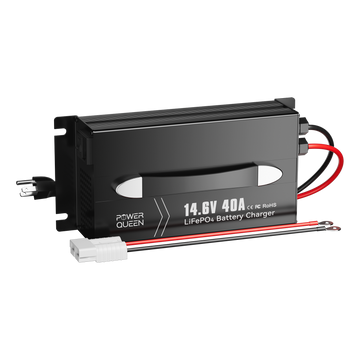 Power Queen 14.6V 40A Lithium Battery Charger for 12V LiFePO4 Battery, Fast and Safe Charging