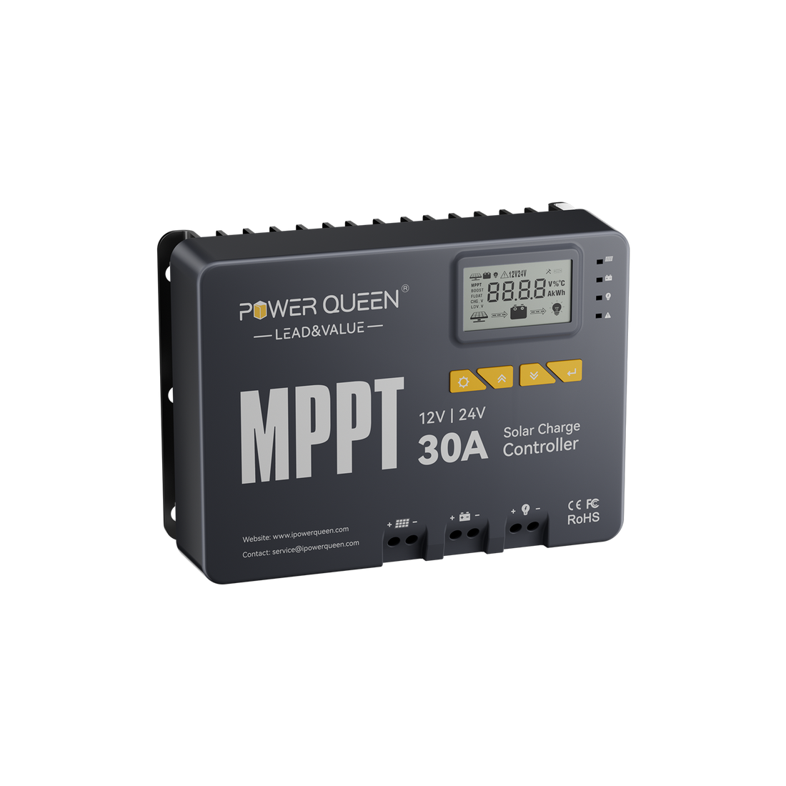 Power Queen 12/24V 30A MPPT Solar Charge Controller & Bluetooth Adapter - Power Queen US