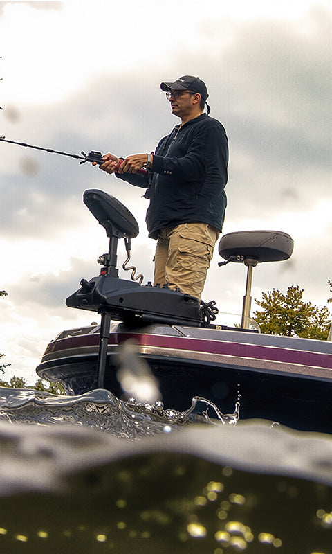 Power Queen lithium battery powering fishing boat on lake