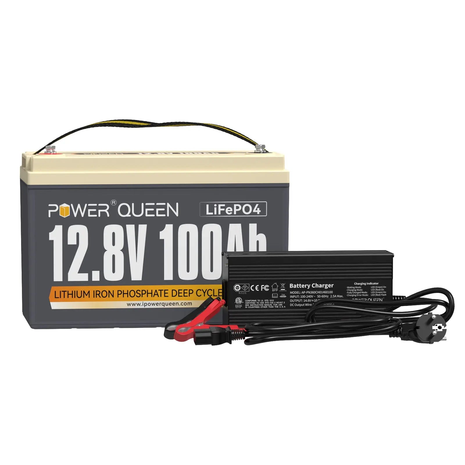 [Only $290] Power Queen 12V 10A Charger Kit With 12V 100Ah Deep Cycle Lithium Battery Power Queen