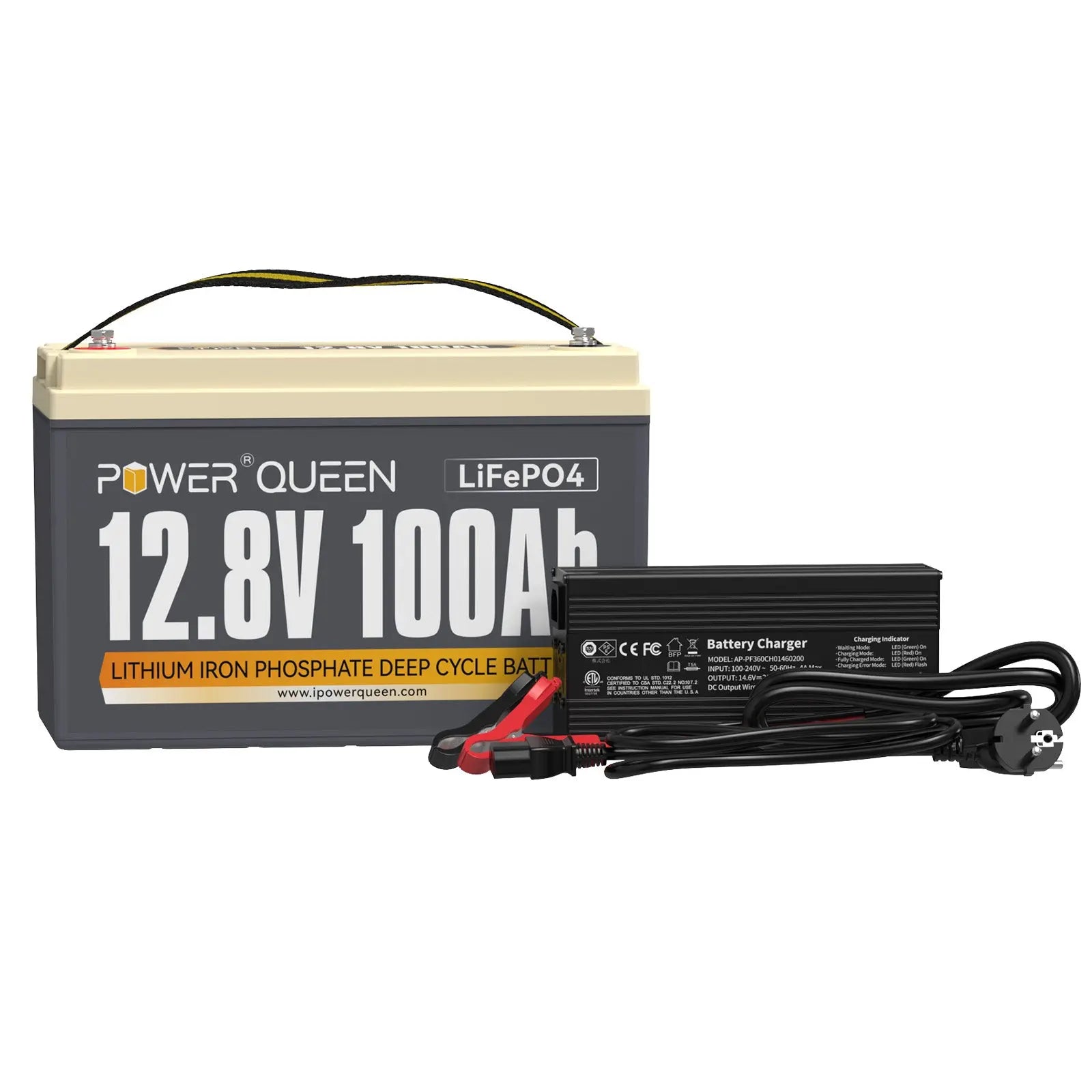 [Only $326] Power Queen 12V 20A Charger Kit With 12V 100Ah Deep Cycle Lithium Battery Power Queen