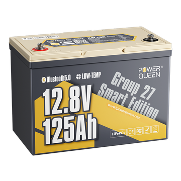 Power Queen 12V 125Ah Group27 Smart Deep Cycle Lithium Battery