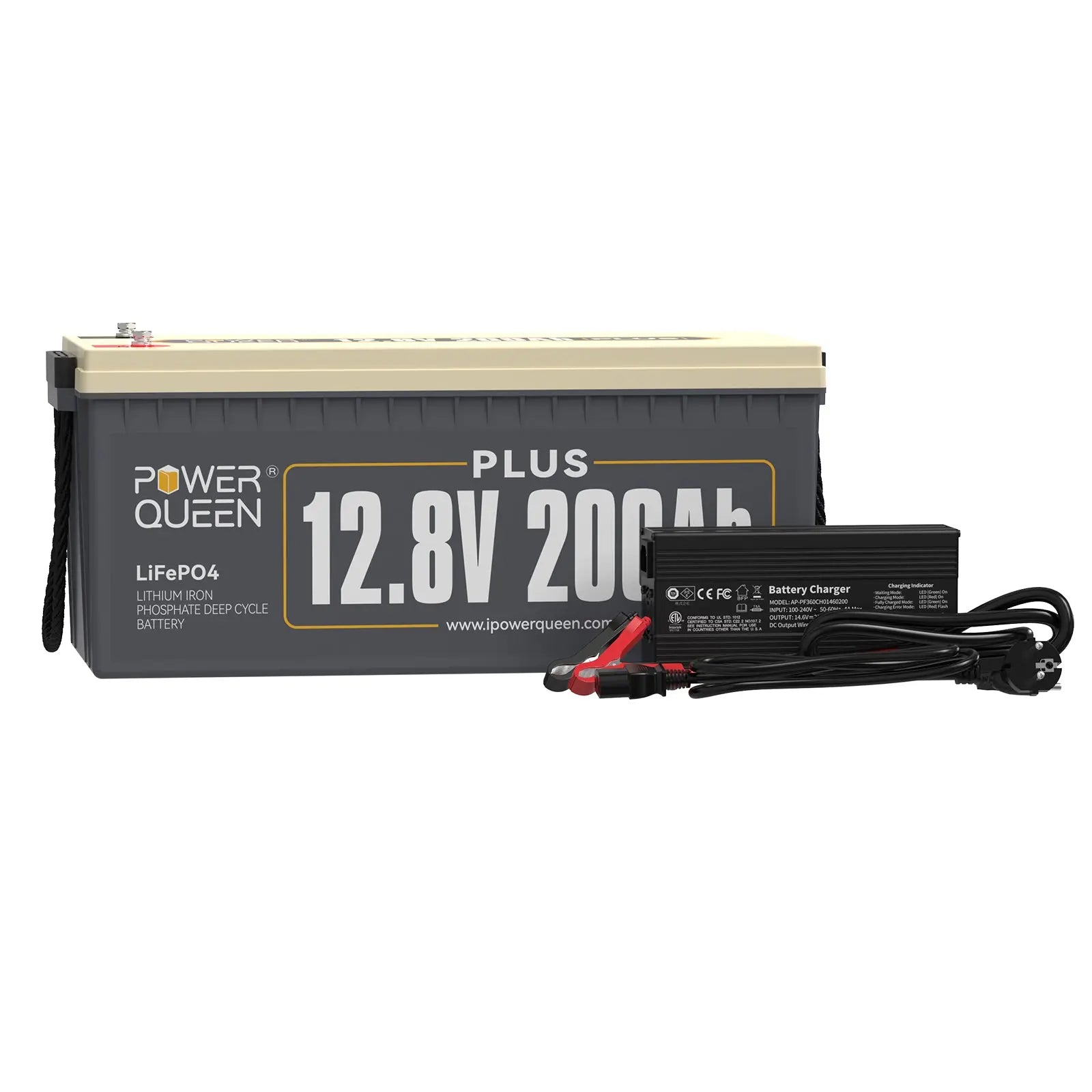 Power Queen 12V 20A Charger Kit With 12V 200Ah Plus Deep Cycle Lithium Battery Power Queen