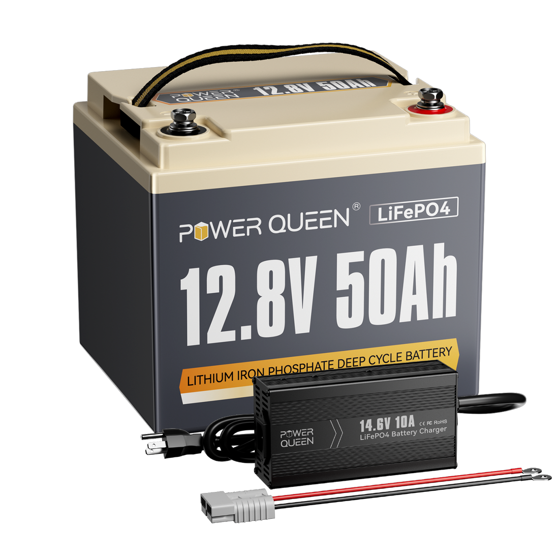 Power Queen 12V 10A Charger Kit With 12V 50Ah Deep Cycle Lithium Battery Power Queen
