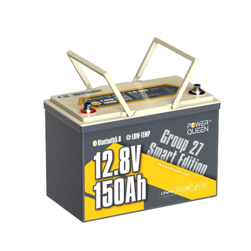 Power Queen 12v 150ah group 27 smart edition deep cycle lithium battery with raised handles
