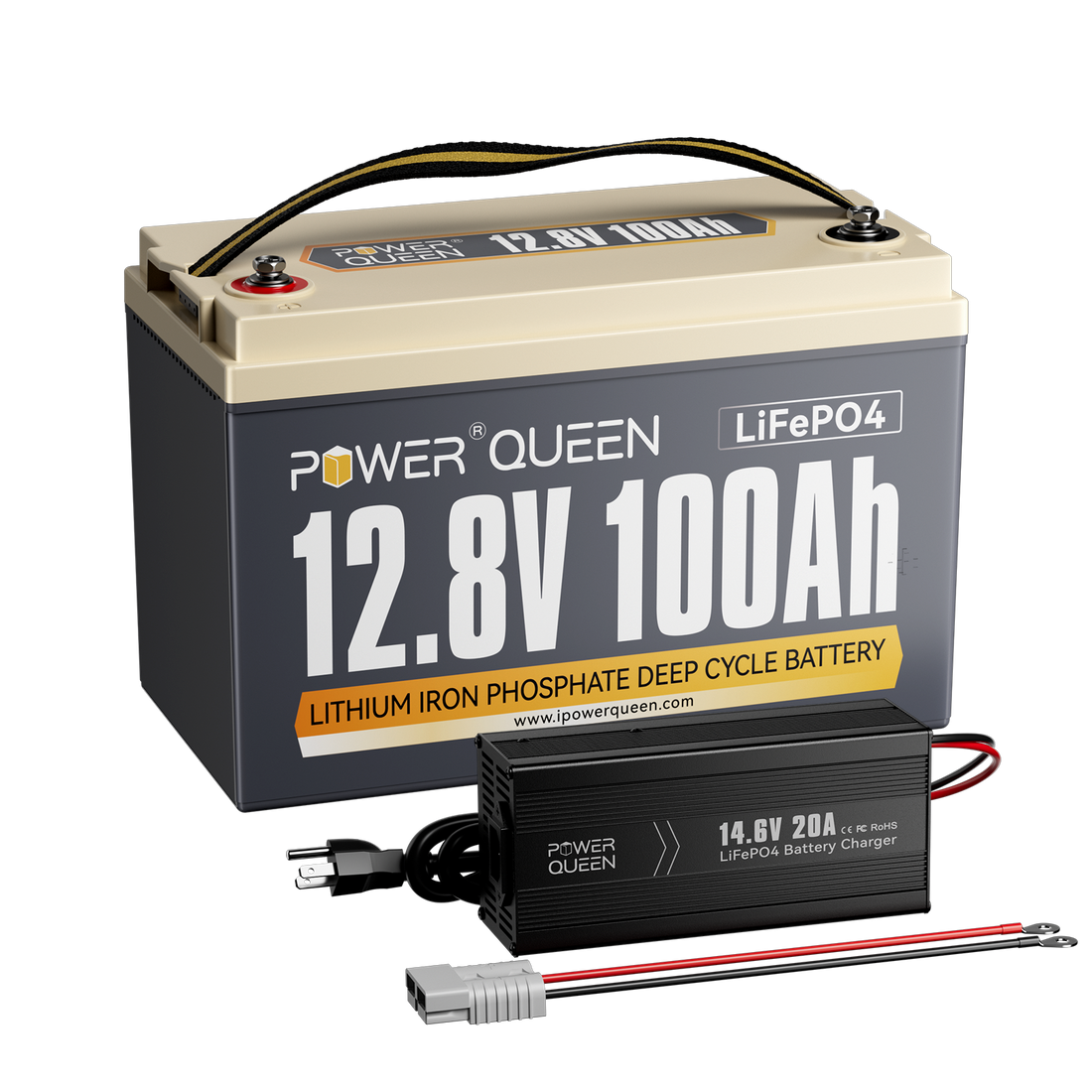 Power Queen 12V 20A Charger Kit With 12V 100Ah Deep Cycle Lithium Battery Power Queen