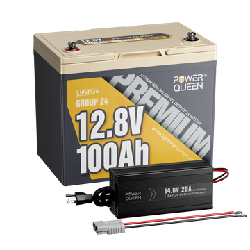 Power Queen 12V 100Ah Group 24 Deep Cycle Lithium Battery With 12V 20A Charger Kit - Power Queen US