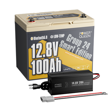 Power Queen 12V 100Ah Group 24 Smart Deep Cycle Lithium Battery With 12V 20A Charger Kit - Power Queen US