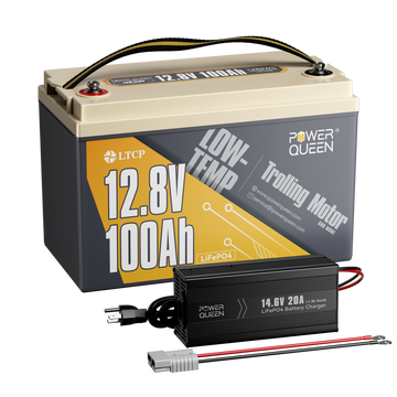 Power Queen 12V 20A Charger Kit With 12V 100Ah Low-Temp Deep Cycle Lithium Battery Power Queen