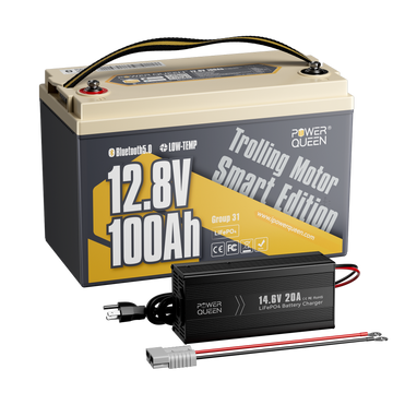 Power Queen 12V 100Ah Low - Temp Smart Deep Cycle Lithium Battery With 12V 20A Charger Kit - Power Queen US
