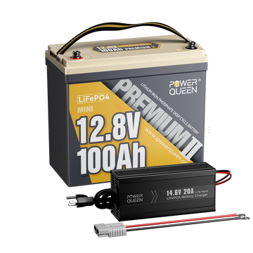 Power Queen 12V 20A Charger Kit With 12V 100Ah Mini Deep Cycle Lithium Battery Power Queen