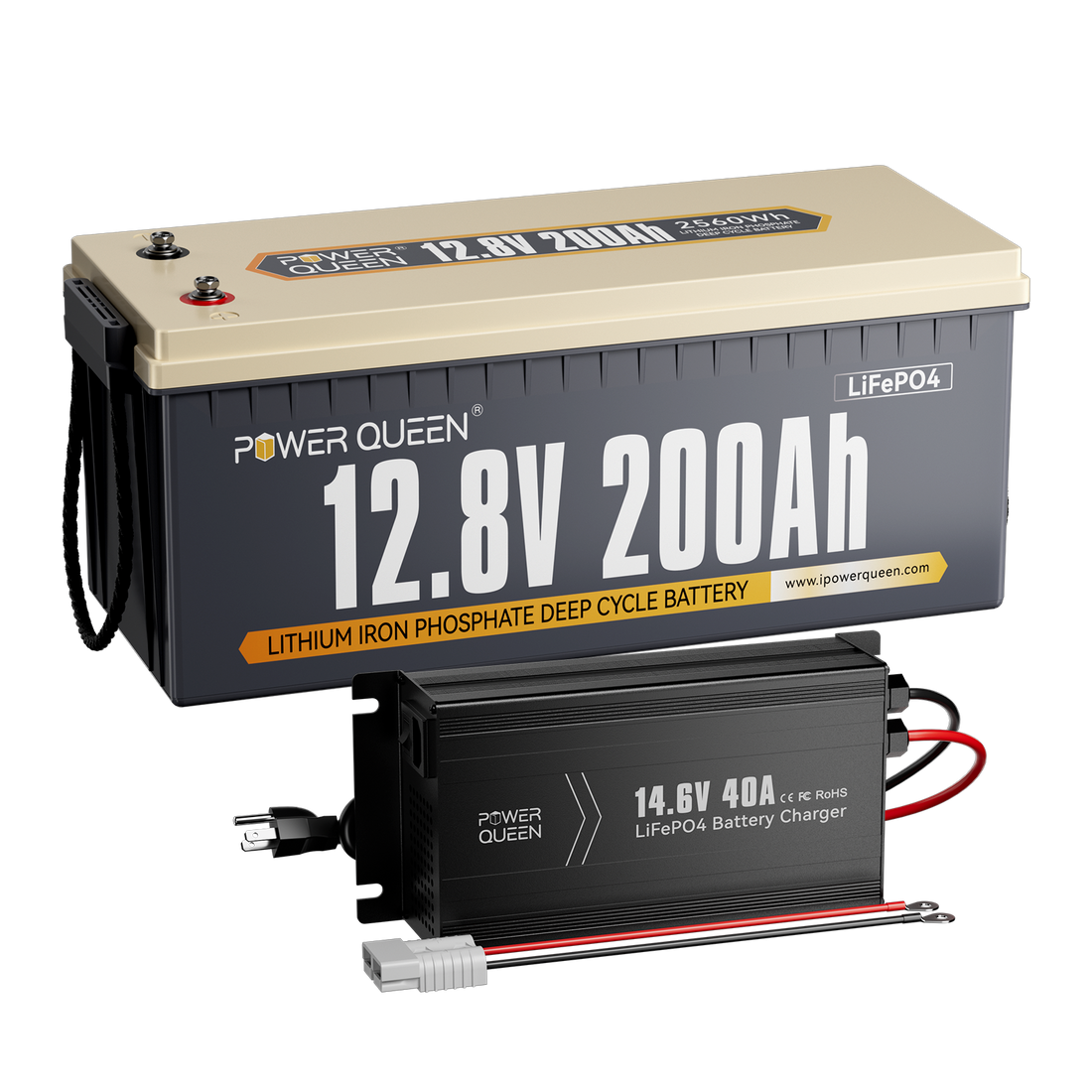 Power Queen 12V 20A Charger Kit With 12V 200Ah Plus Deep Cycle Lithium Battery Power Queen