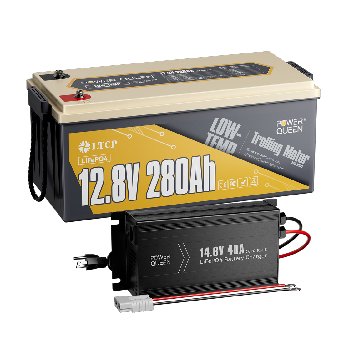 Power Queen 12V 280Ah Low - Temp Deep Cycle Lithium Battery With 12V 40A Charger Kit - Power Queen US