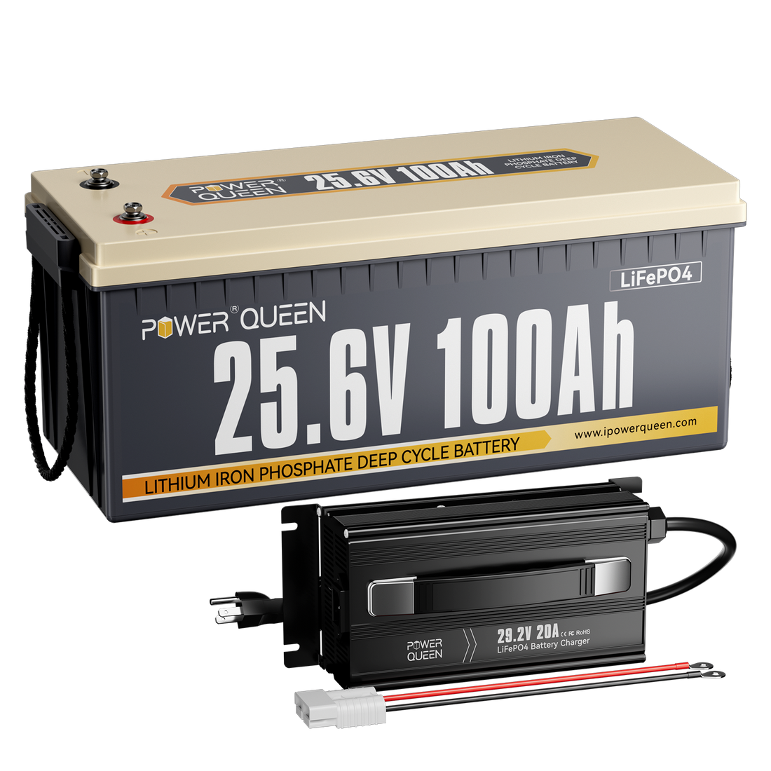 Power Queen 24V 100Ah Deep Cycle Lithium Battery With 29.2V 20A Charger Kit - Power Queen US