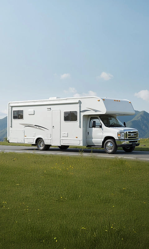 RVs on grassy plain powered by Power Queen lithium battery
