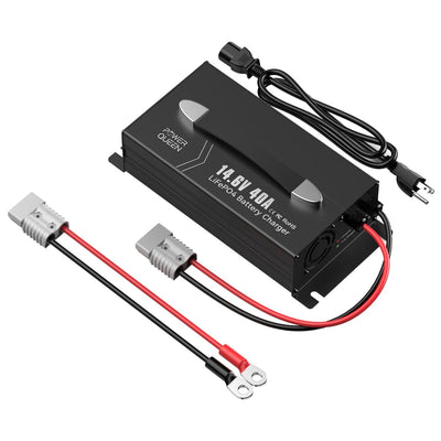 Power Queen 14.6V 40A Lithium Battery Charger for 12V LiFePO4 Battery, Fast and Safe Charging