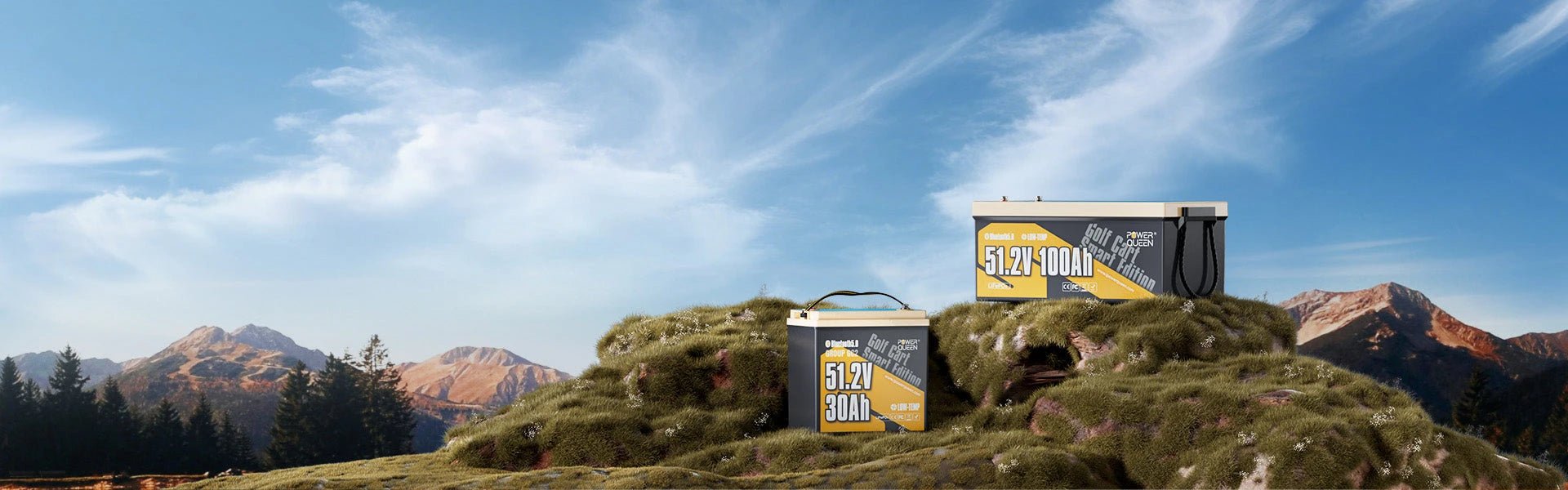 48v lifepo4 battery lineup on a mountain outdoors - Power Queen US
