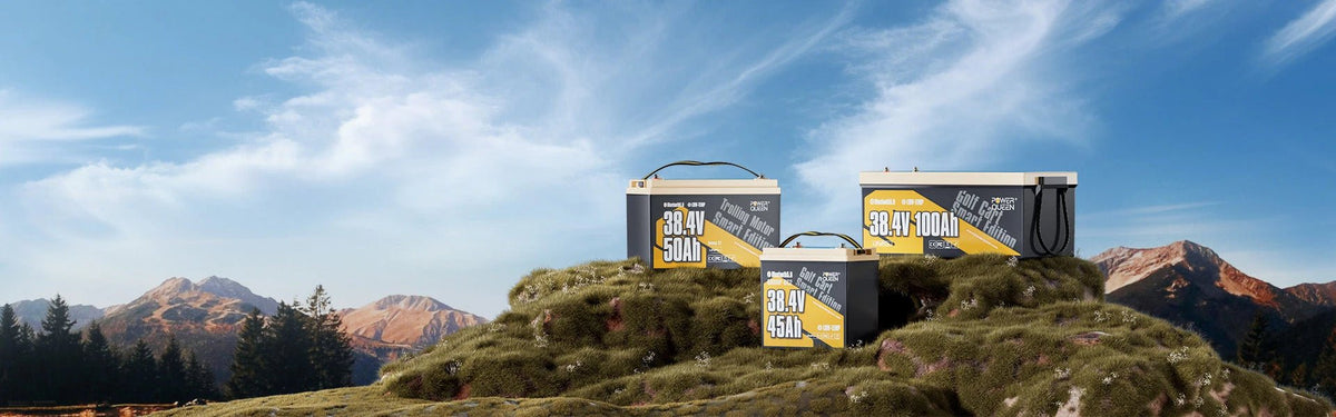36v lithium batteries lineup on a mountain outdoors - Power Queen US