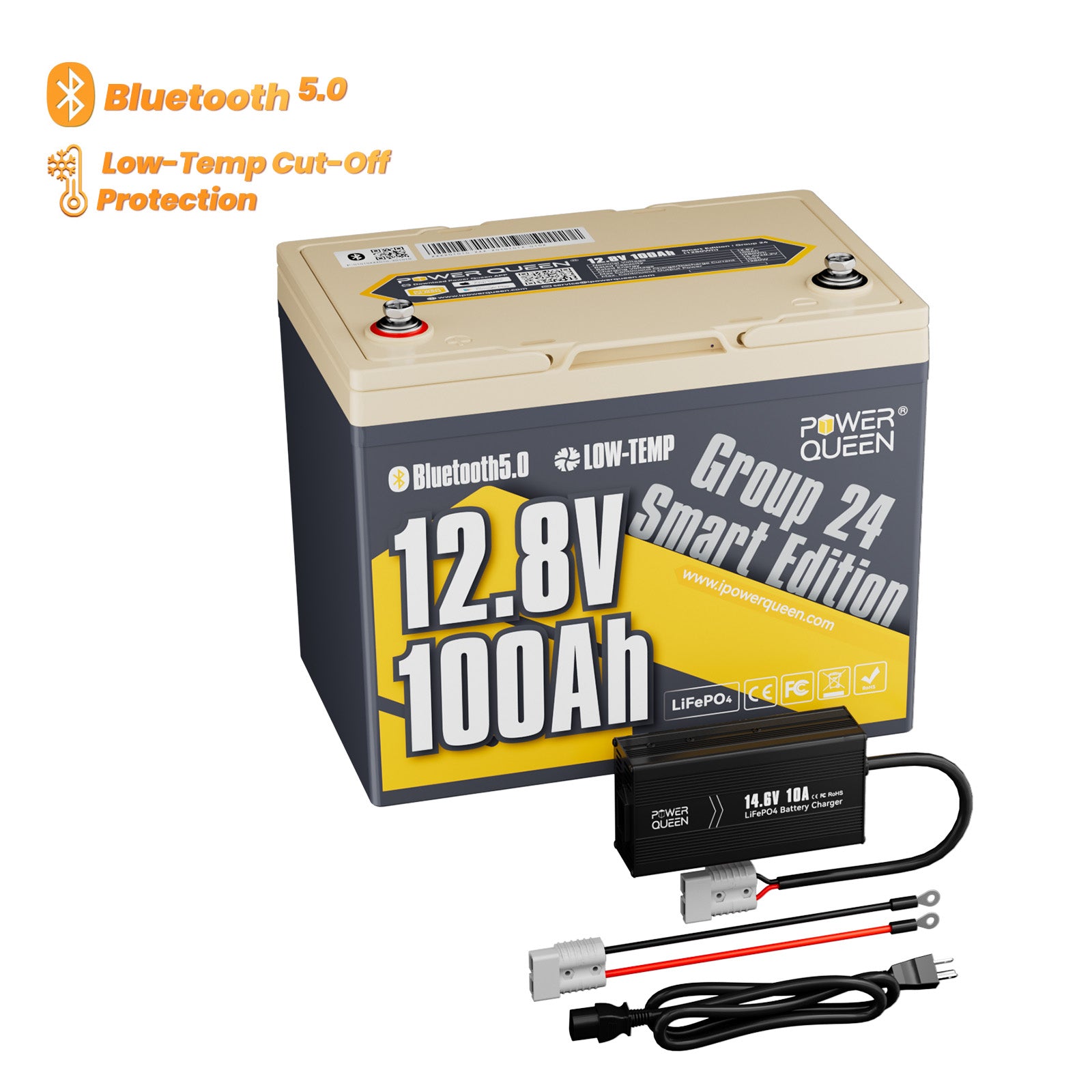 [Originally priced at $209.99! Limited time $16 off through Mar 11] Power Queen 12V 100Ah Group 24 Smart Deep Cycle Lithium Battery