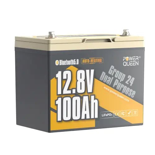 Power Queen 12V 100Ah Group 24 Dual Purpose Marine LiFePO4 Battery