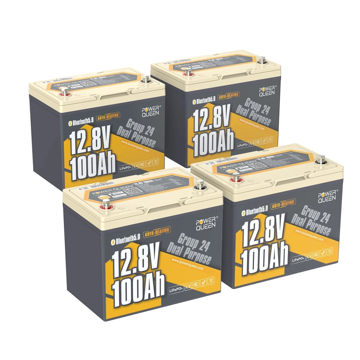 Power Queen 12V 100Ah dual purpose marine lithium battery group 24 set of four batteries