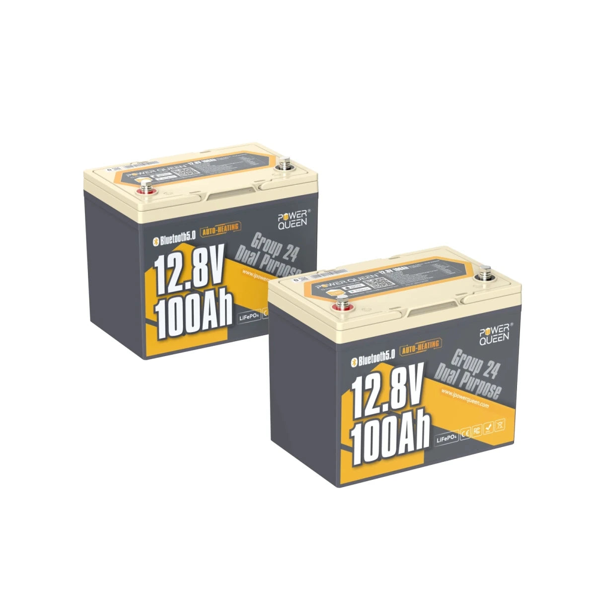 Power Queen 12V 100Ah dual purpose marine lithium battery group 24 set of two batteries