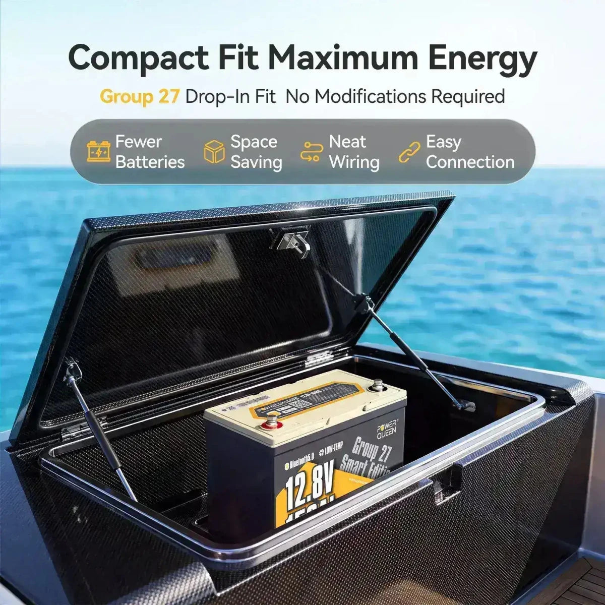 ower Queen 12V 150Ah group 27 deep cycle marine battery offer drop-in fit with no modifications required.