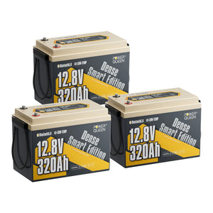 Three units of 12V 320Ah lithium LiFePO4 battery pack for large scale solar energy storage systems.