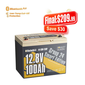 Power Queen 12V 100Ah Group 24 Smart Deep Cycle Lithium Battery