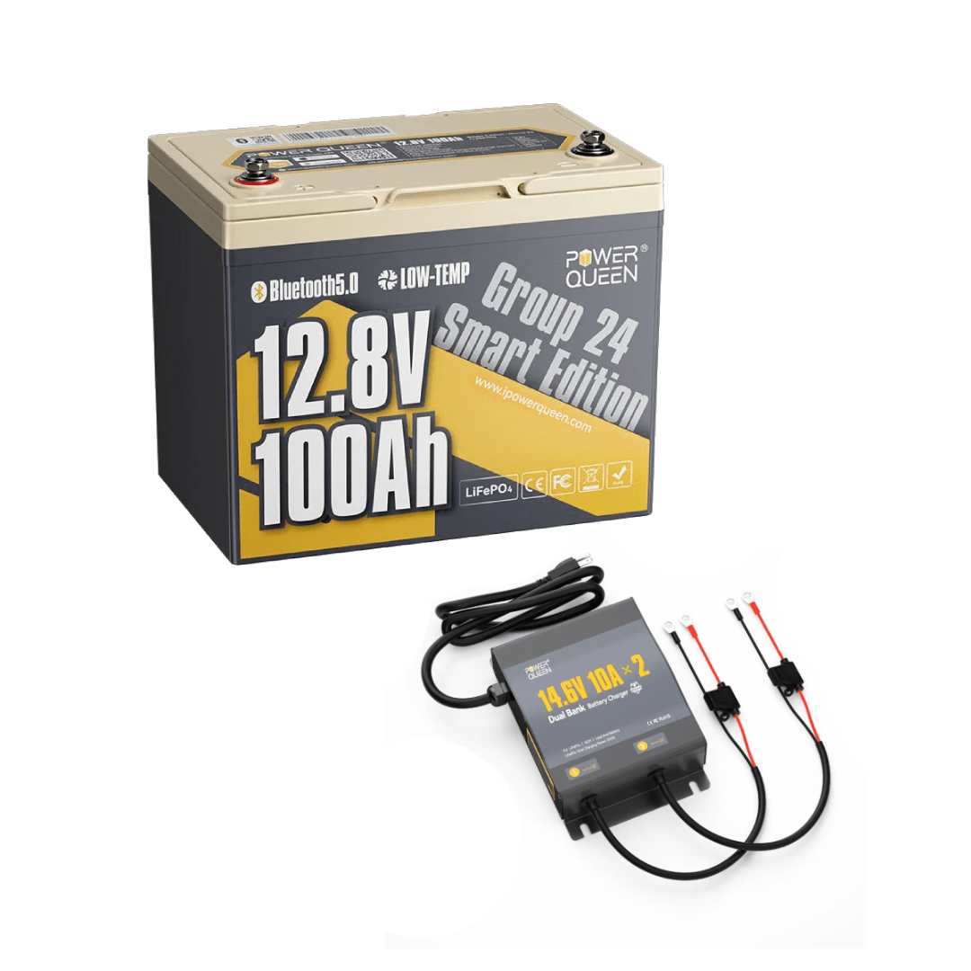Power Queen 12V 100Ah Group 24 Smart Deep Cycle Lithium Battery