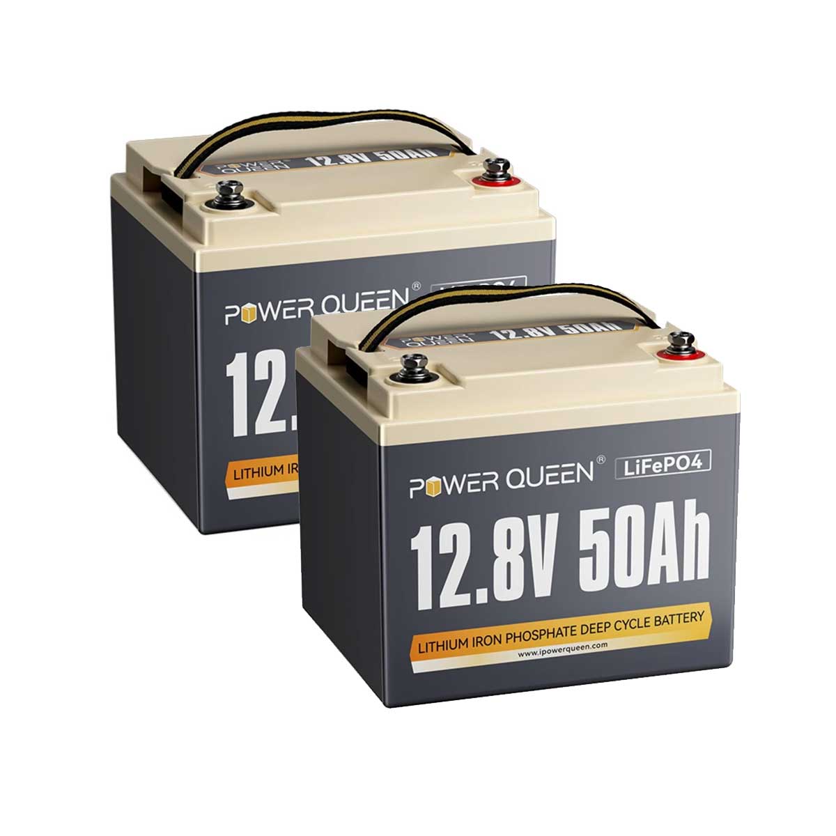 Power Queen 12V 50Ah LiFePO4 battery 2-pack for expandable power needs.