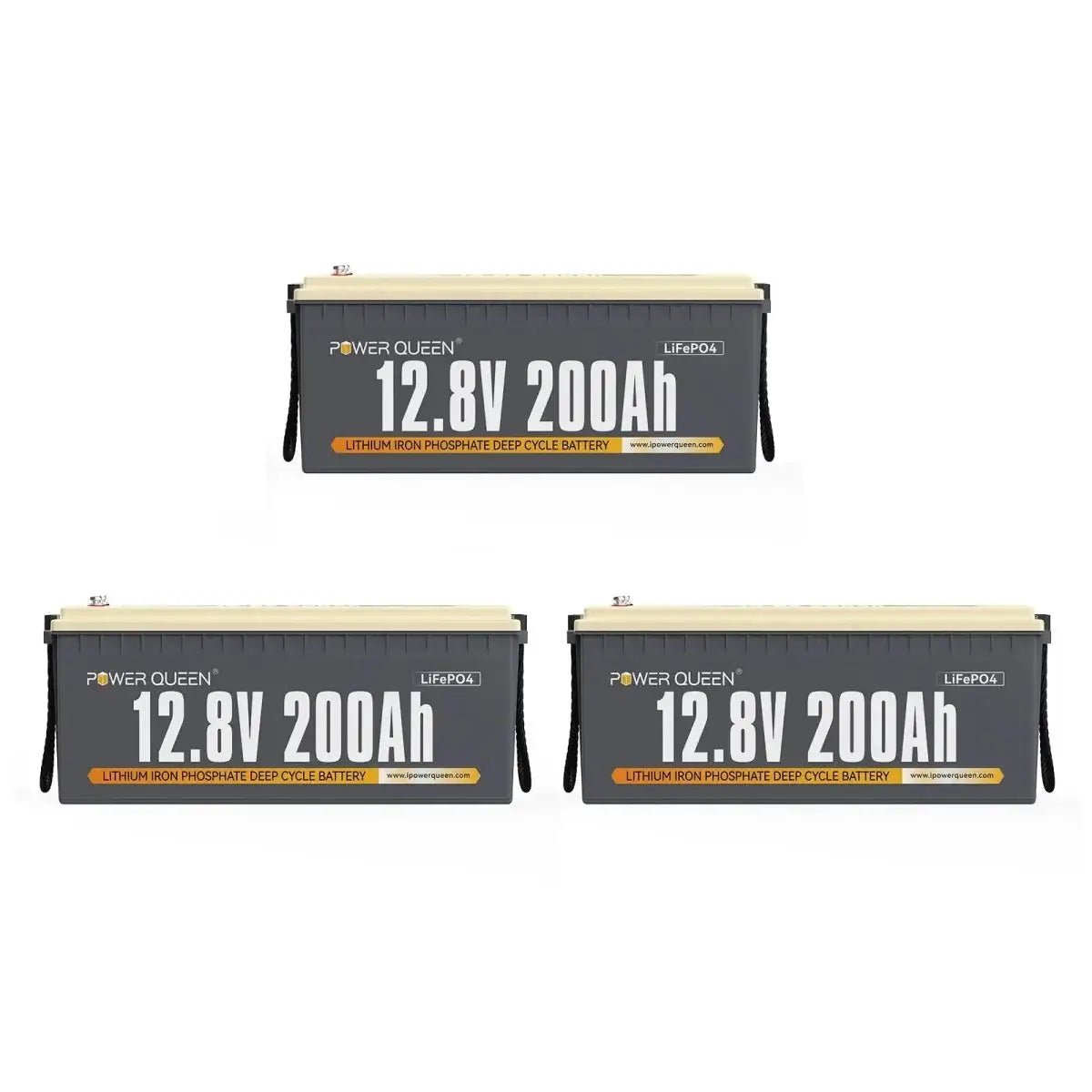 Power Queen 12v 200ah deep cycle LiFePO4 battery 3-pack for 36V marine trolling motor or 12V 600Ah solar battery bank.