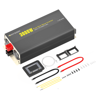 Power Queen 3000W Pure Sine Wave Inverter 12V DC to 110V AC with 7 Outlets & LCD Remote Control
