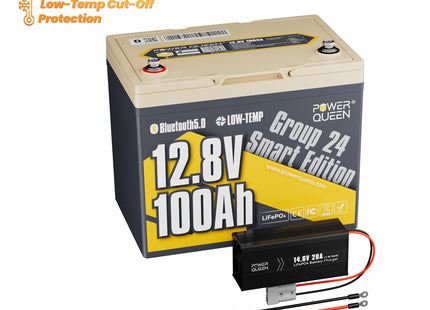 Power Queen 12V 100Ah Group 24 Smart Deep Cycle Lithium Battery