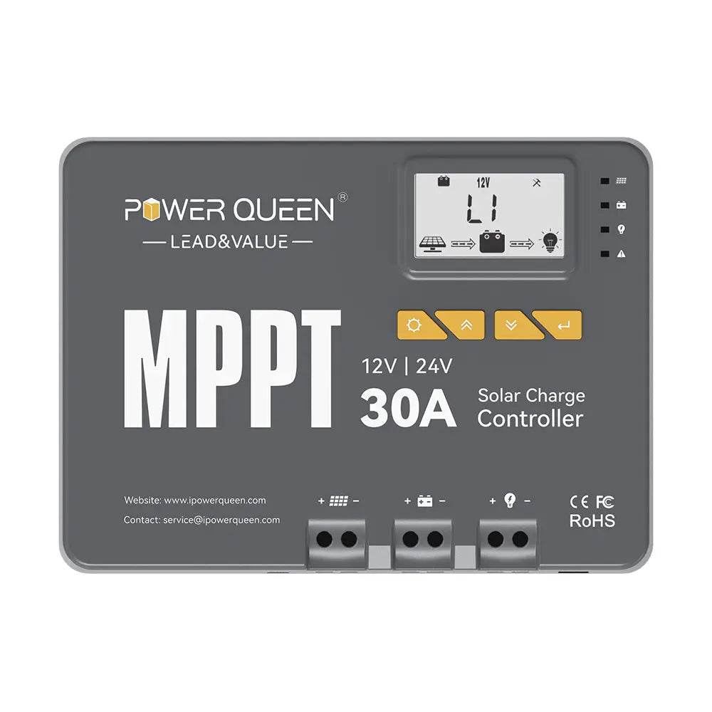 Power Queen 12/24V 30 Amp MPPT Solar Charge Controller & Bluetooth Adapter Power Queen