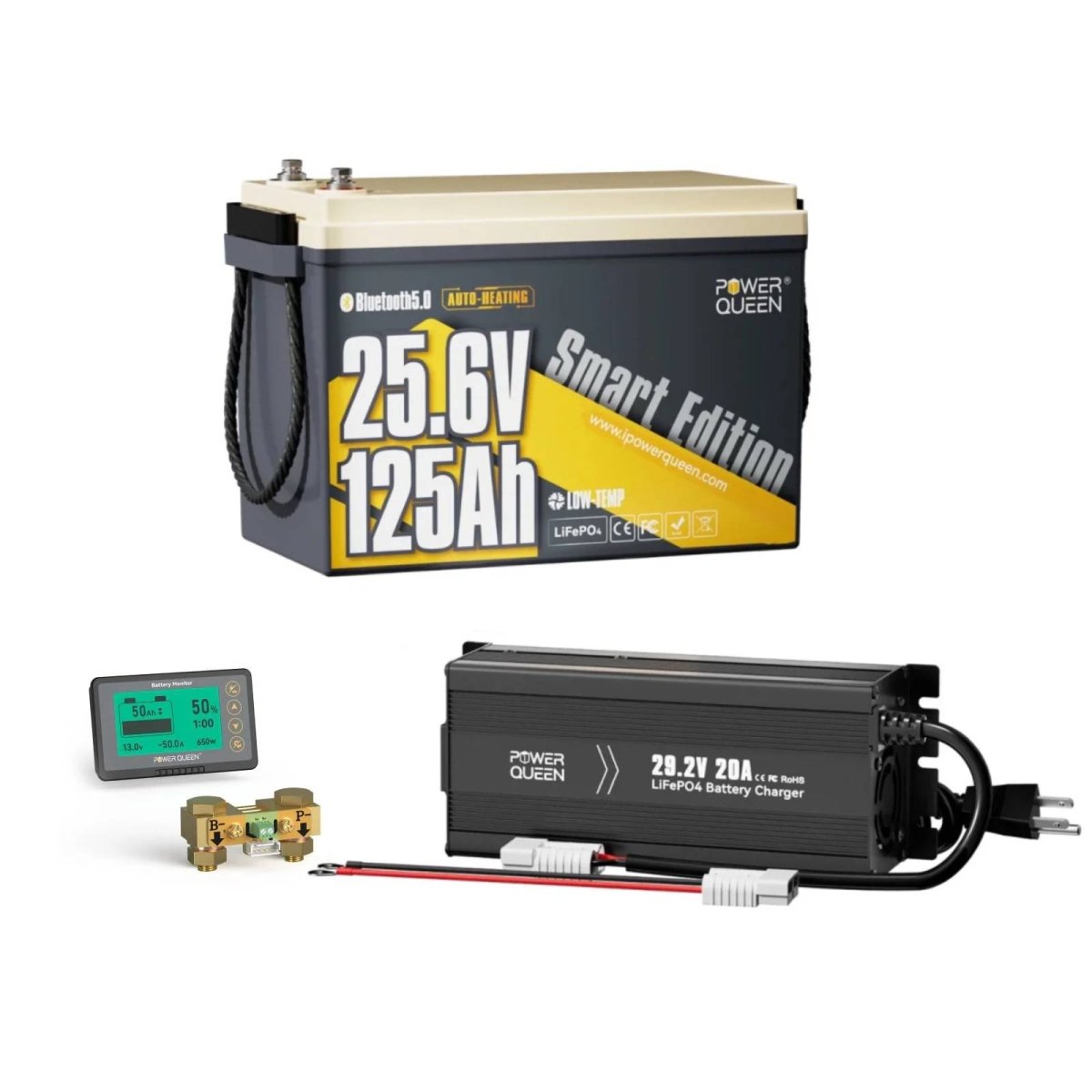 Power Queen 24V 125Ah Lithium Trolling Motor Battery | Deep Cycle Marine Battery with Smart Self-Heating