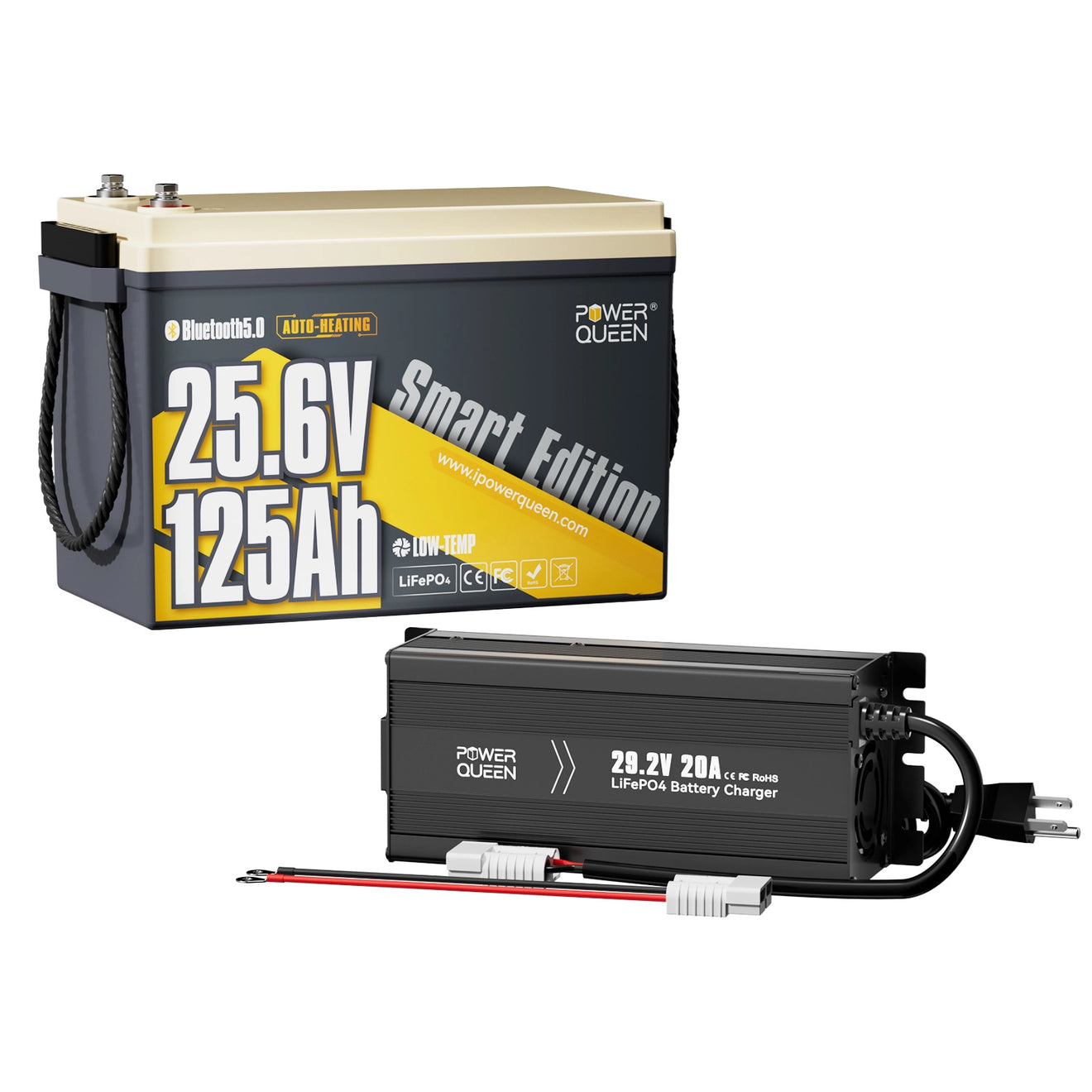Power Queen 24v 125ah LiFePO4 battery and 20A battery charger