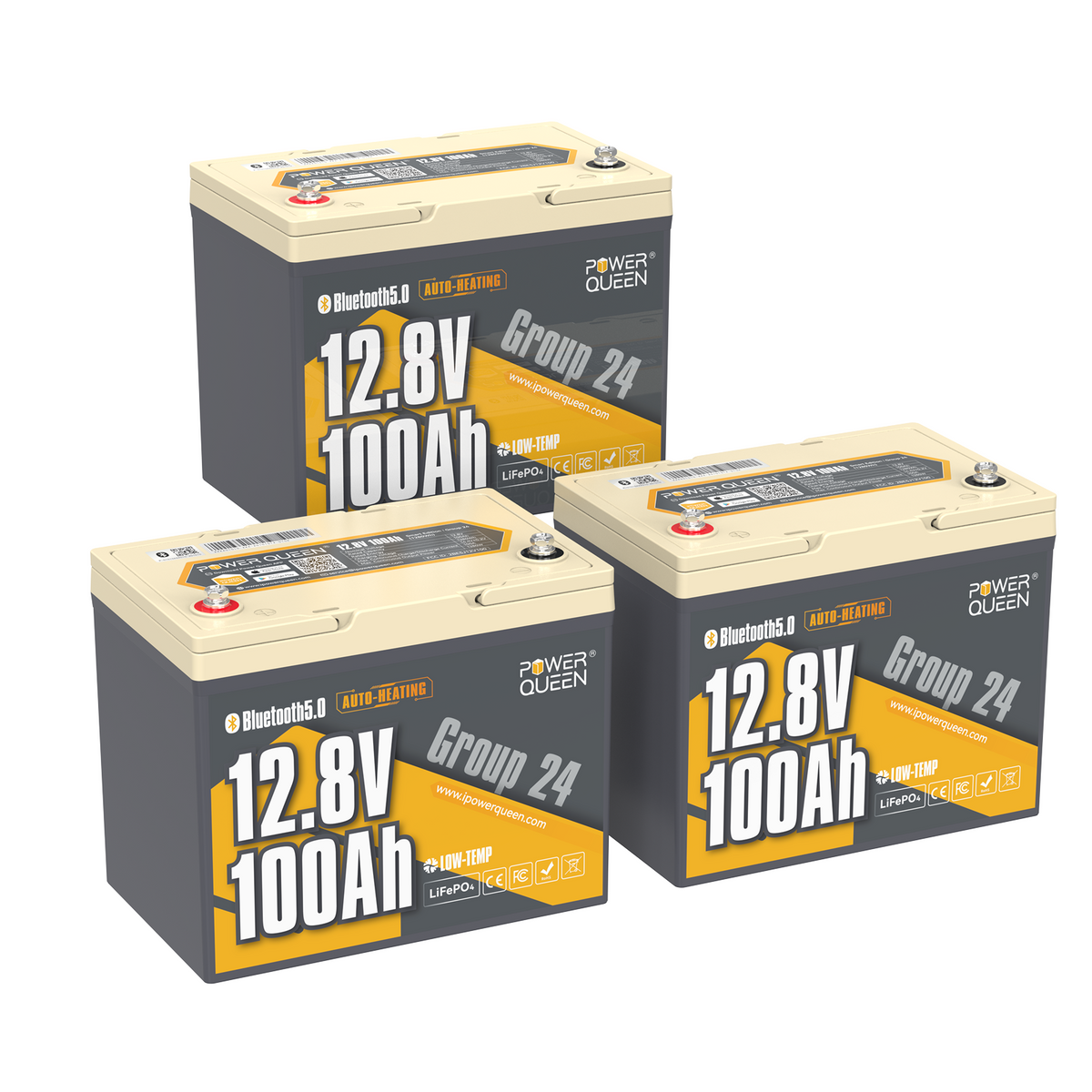 3 packs 12V 100Ah Dual-Mode Self Heating Group24 LiFePO4 Battery