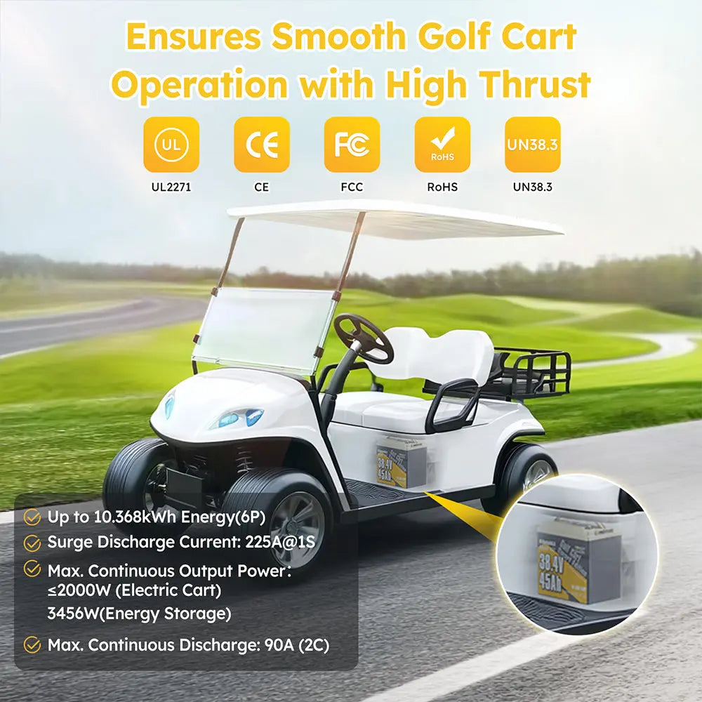 38.4V 45Ah Golf Cart Smart GC2 Lithium Battery Power Queen US