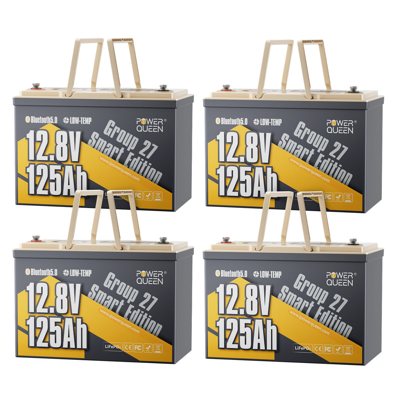 Power Queen 12V 125Ah Group27 Smart Deep Cycle Lithium Battery