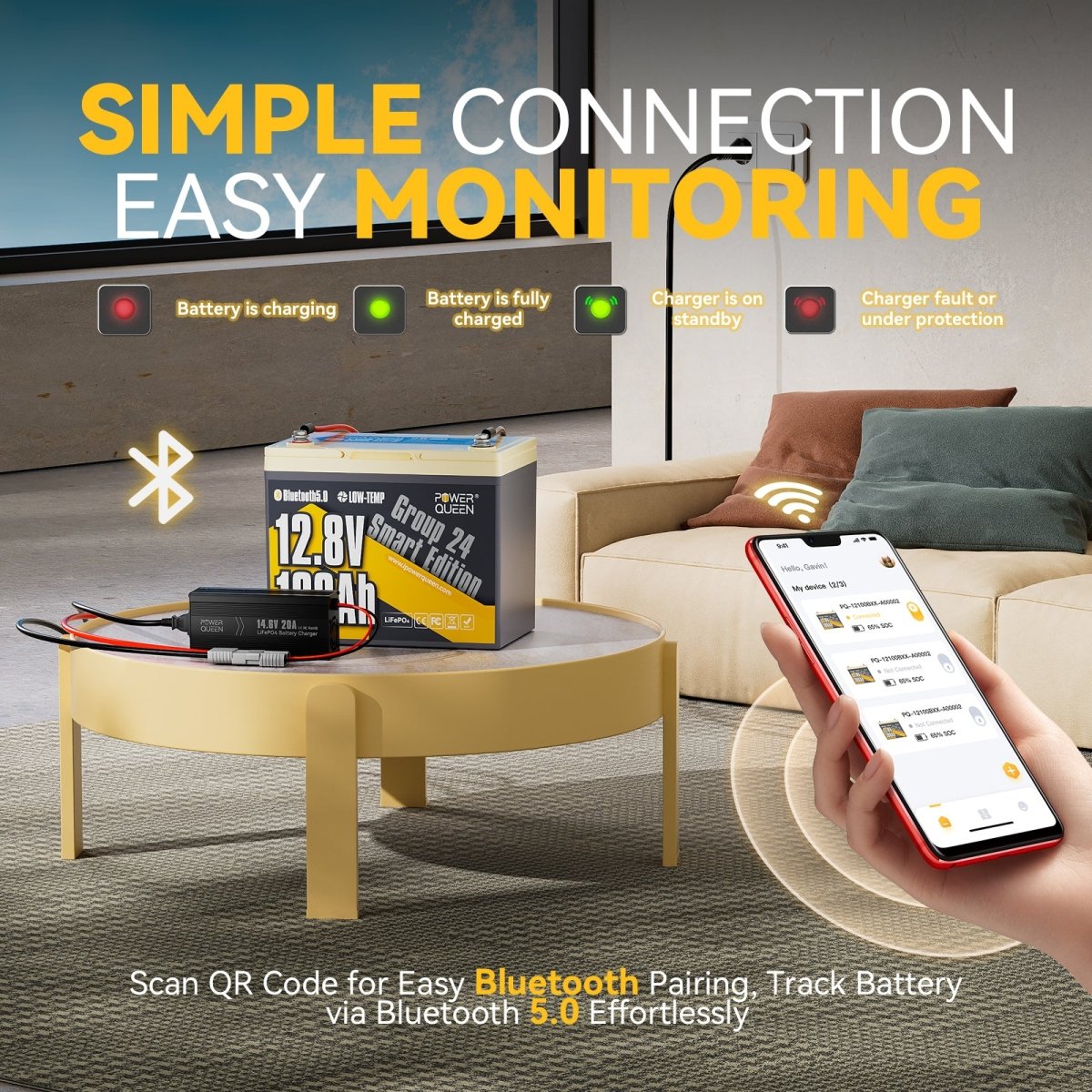 Power Queen 12V 100Ah Group 24 Smart Deep Cycle Lithium Battery With 12V 20A Charger Kit - Power Queen US