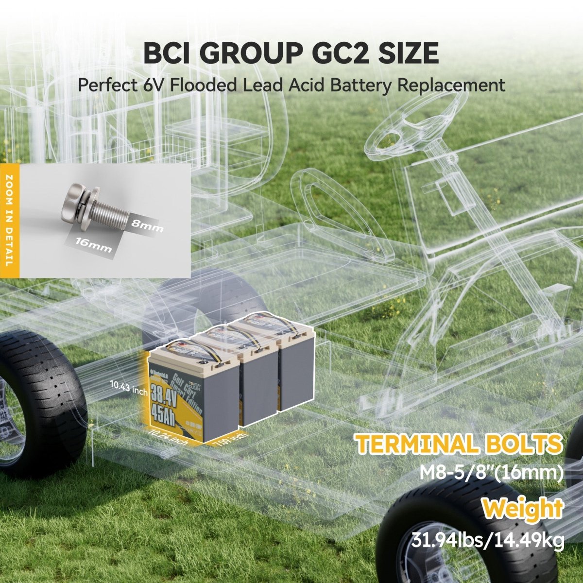 [Like New] Power Queen 36V 45Ah Golf Cart Smart GC2 Lithium Battery - Power Queen US