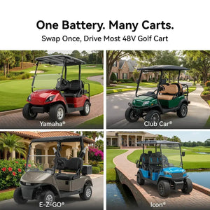 Power Queen 48V 100Ah golf cart lifepo4 lithium battery compatible with most major cart brands.