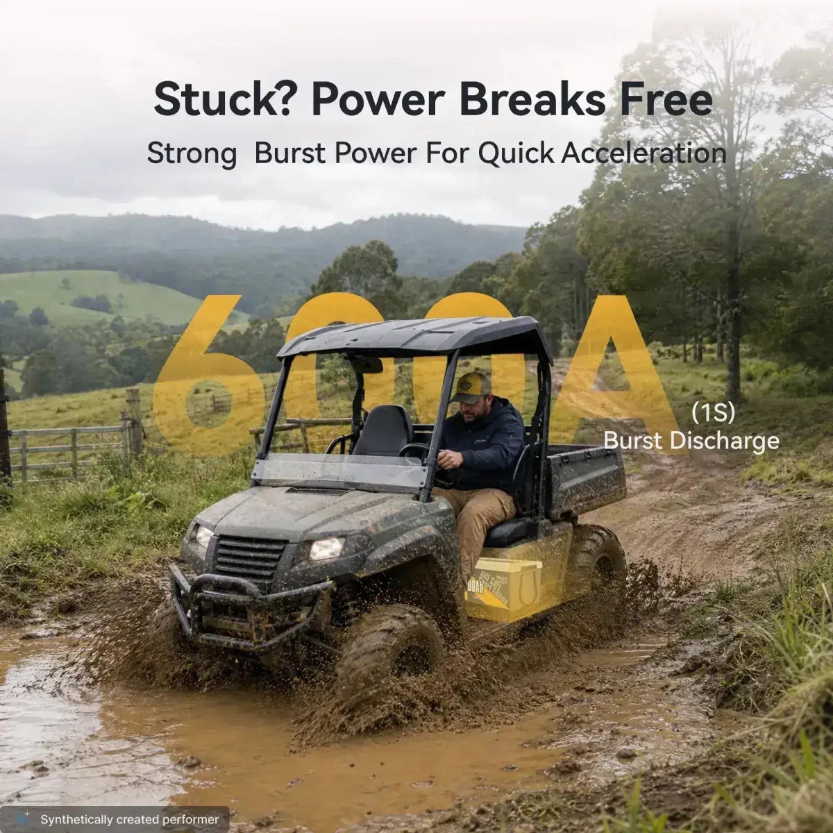 Power Queen 48V 100Ah golf cart lifepo4 lithium battery providing 600A burst discharge for acceleration.