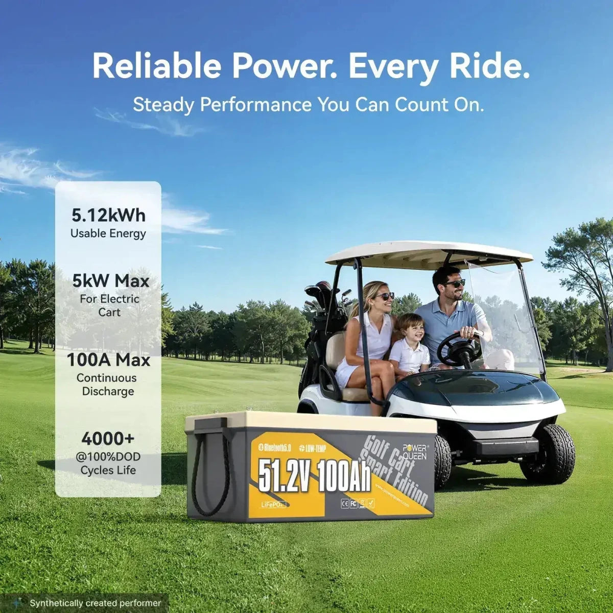 Power Queen 48V 100Ah golf cart lifepo4 lithium battery providing reliable power for every ride.