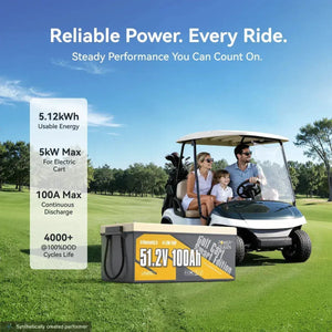 Power Queen 48V 100Ah golf cart lifepo4 lithium battery providing reliable power for every ride.