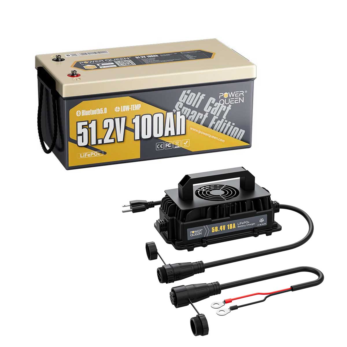 Power Queen 48V (51.2V) 100Ah GC8 Golf Cart Smart Lithium Battery