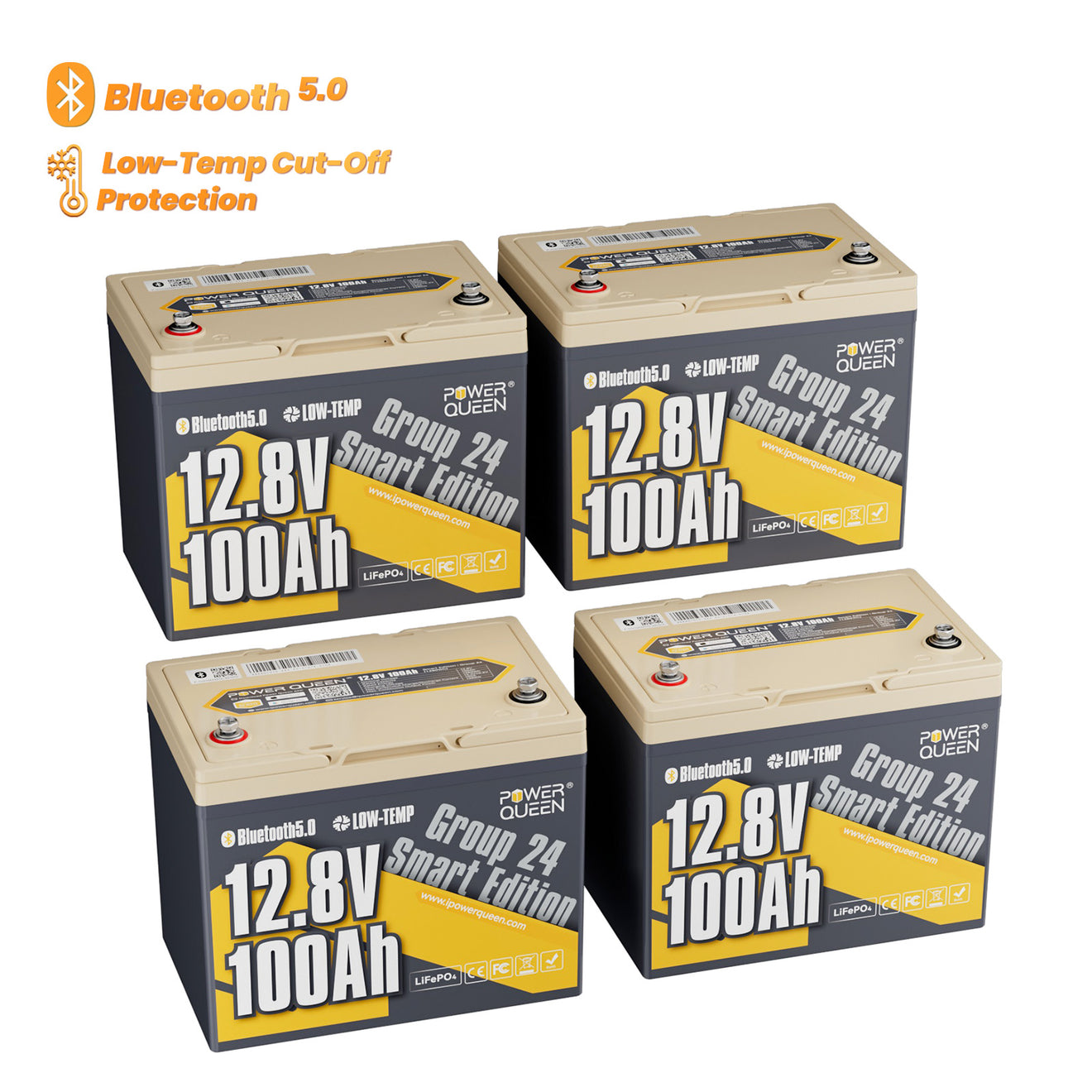 Power Queen 12V 100Ah Group 24 Smart Deep Cycle Lithium Battery
